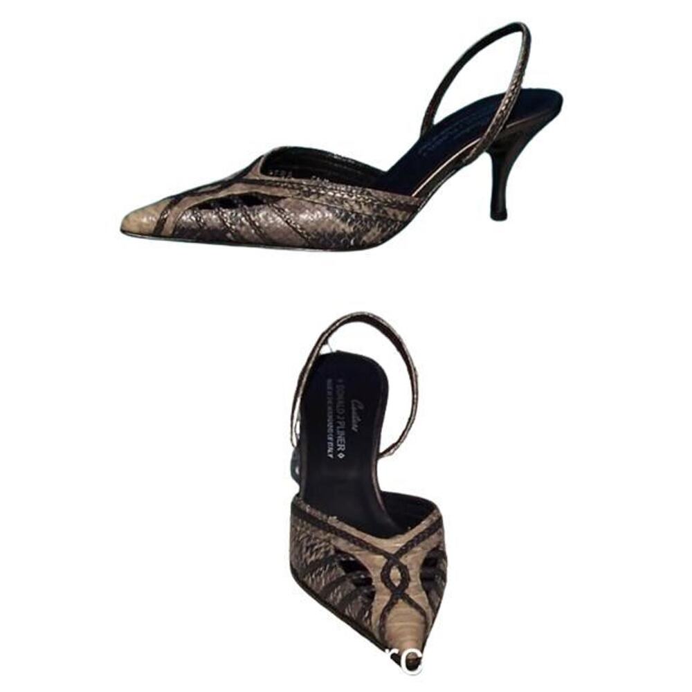Donald Pliner Sand Black Hand Paint Leather Shoe Pointy Toe Sling Back NWT $265